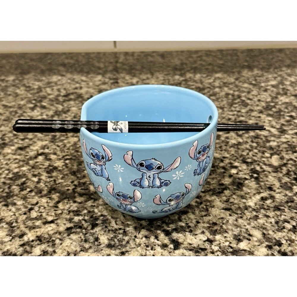 Silver Buffalo Disney Lilo Stitch 20oz Ceramic Rice Bowl & Chopstick Dinning Set